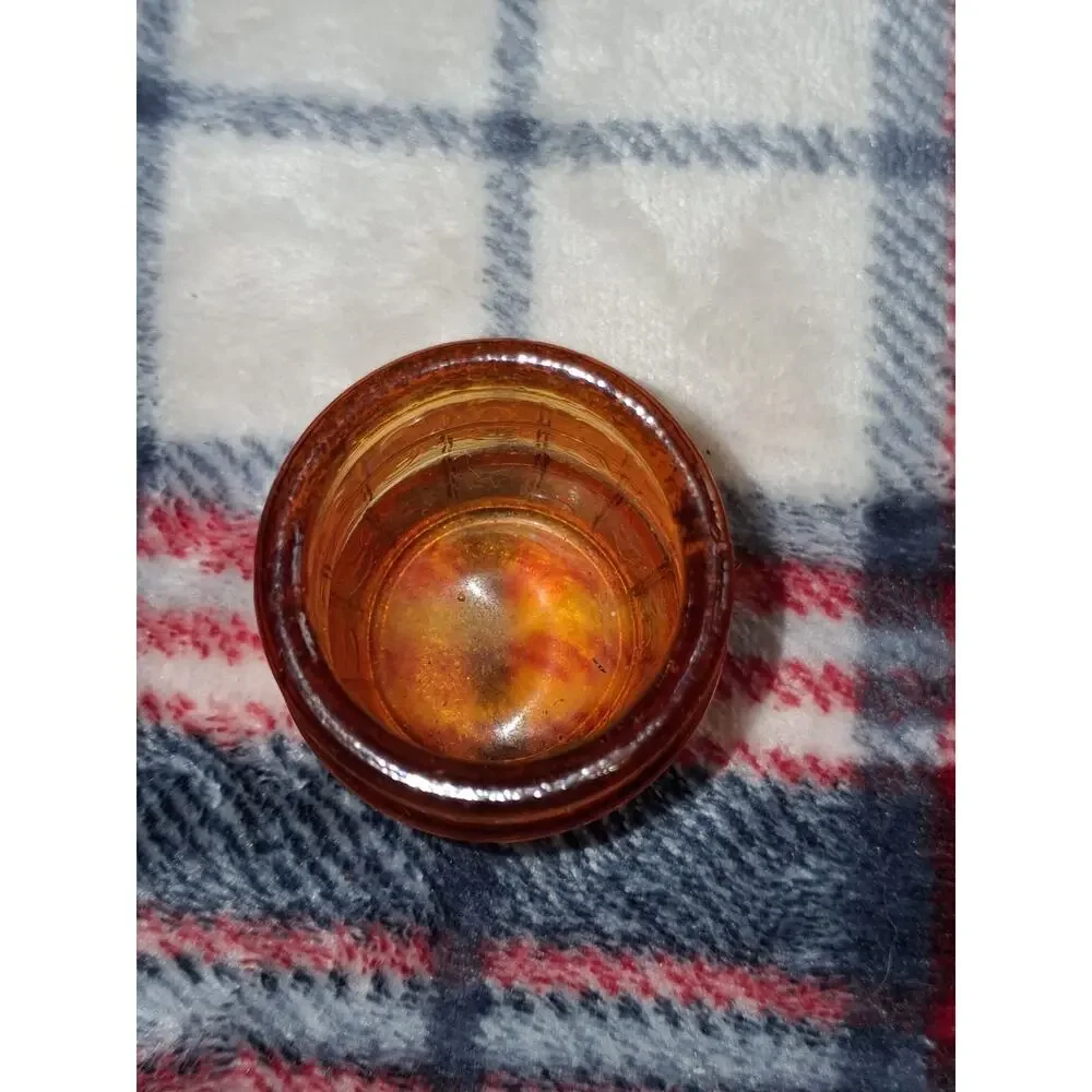 Vintage Amber Glass Barrel Shot Glass / Toothpick Holder Retro Collectible